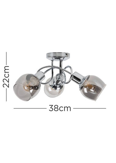 ValueLights Zarah Chrome 3 Way Swirl Smoke Glass Ceiling Light