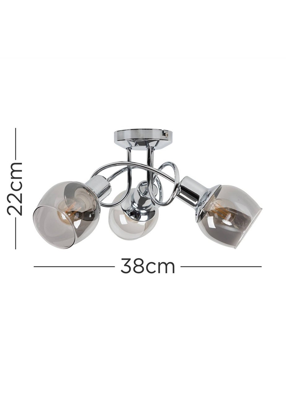 ValueLights Zarah Chrome 3 Way Swirl Smoke Glass Ceiling Light