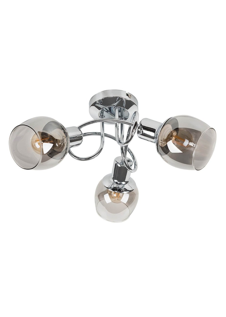 ValueLights Zarah Chrome 3 Way Swirl Smoke Glass Ceiling Light