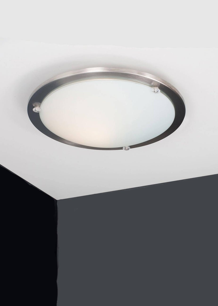 ValueLights Cymbal Brushed Chrome Frosted Glass Flush Ceiling Light