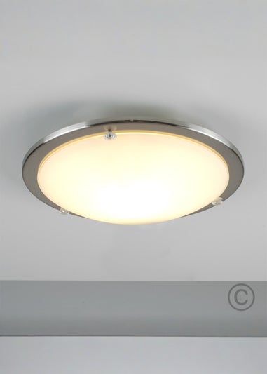 ValueLights Cymbal Brushed Chrome Frosted Glass Flush Ceiling Light