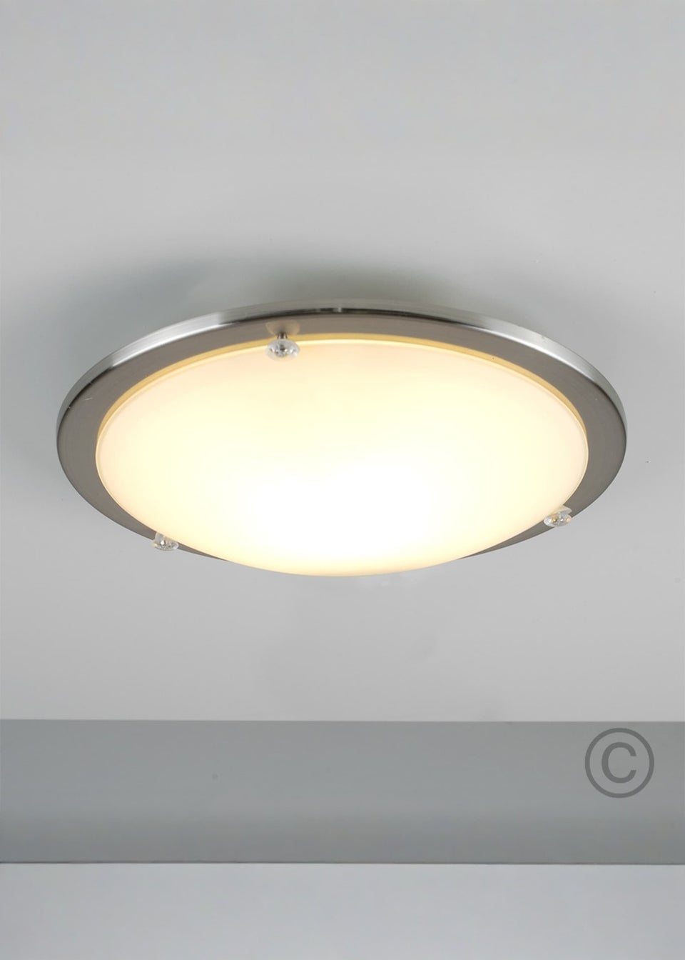 ValueLights Cymbal Brushed Chrome Frosted Glass Flush Ceiling Light
