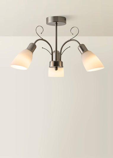 ValueLights Newlyn Brushed Chrome 3 Way Frosted Glass Ceiling Light