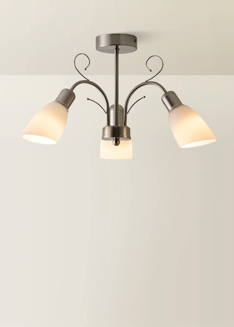 ValueLights Newlyn Brushed Chrome 3 Way Frosted Glass Ceiling Light