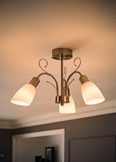 ValueLights Newlyn Brushed Chrome 3 Way Frosted Glass Ceiling Light