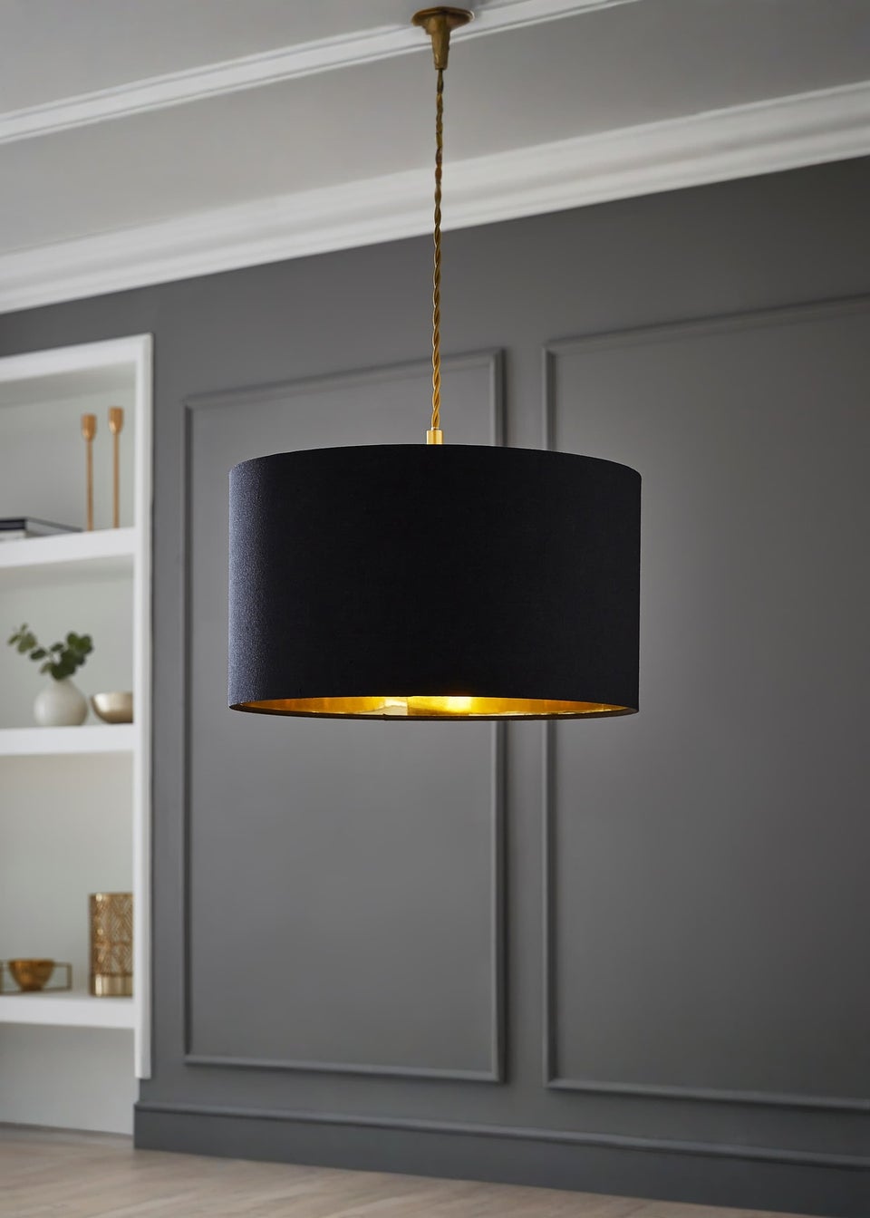 ValueLights Reni 35cm Easy Fit Lampshade Black with Metallic Gold Inner