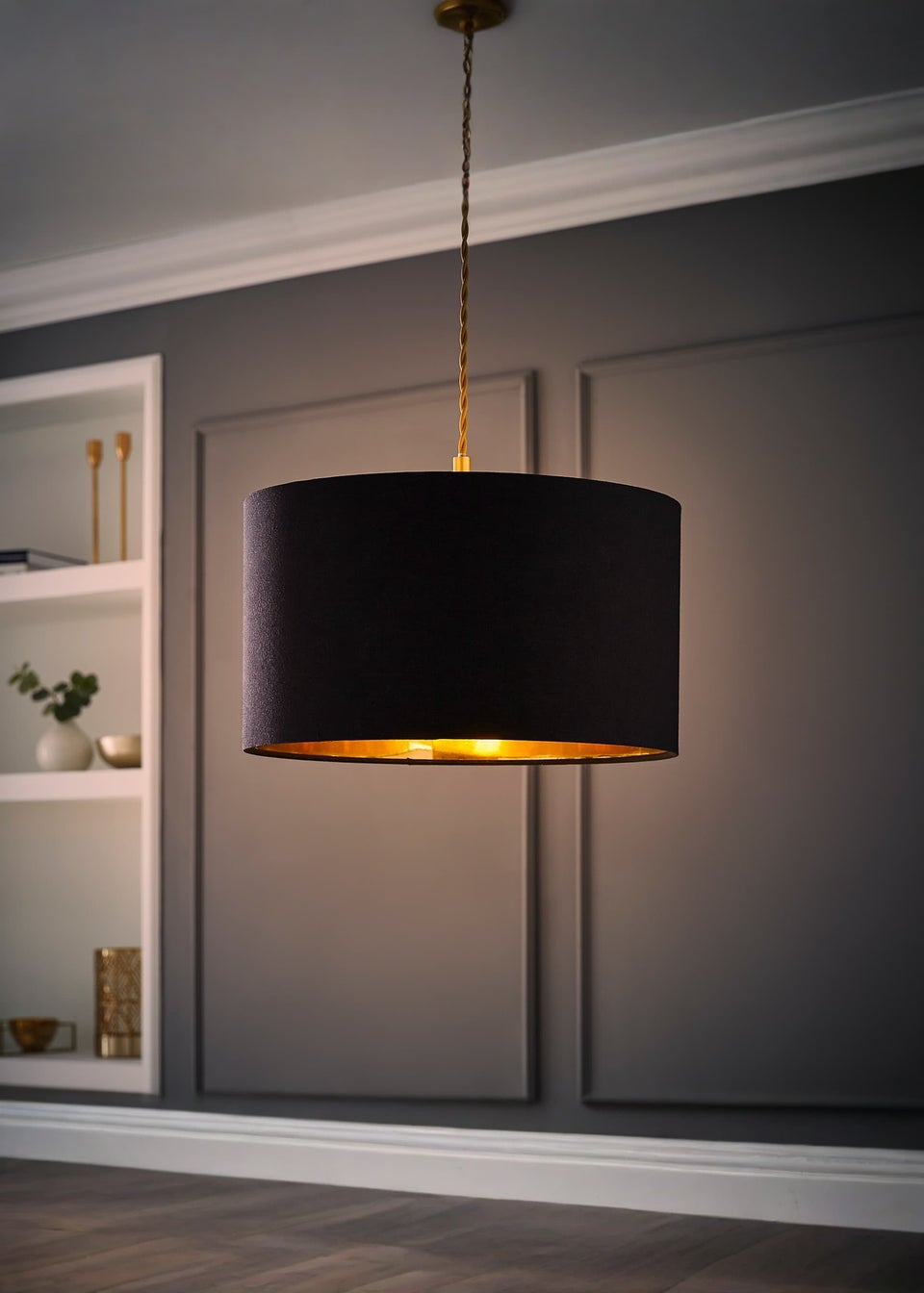 ValueLights Reni 35cm Easy Fit Lampshade Black with Metallic Gold Inner