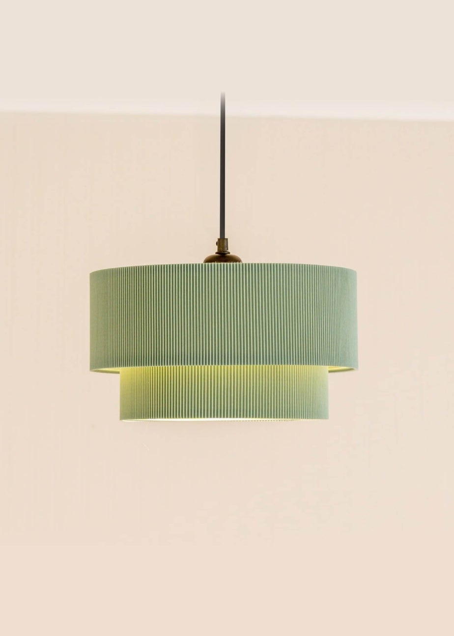ValueLights Mason Moss Green 2 Tier Crinkle Easy Fit Ceiling Lampshade