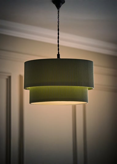 ValueLights Mason Moss Green 2 Tier Crinkle Easy Fit Ceiling Lampshade