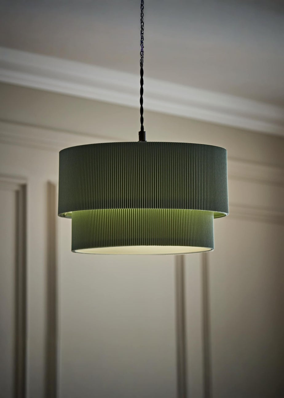 ValueLights Mason Moss Green 2 Tier Crinkle Easy Fit Ceiling Lampshade