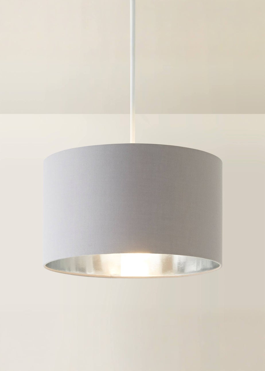 ValueLights Reni 35cm Easy Fit Lampshade Grey Fabric with Metallic Chrome Inner