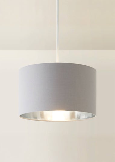 ValueLights Reni 35cm Easy Fit Lampshade Grey Fabric with Metallic Chrome Inner