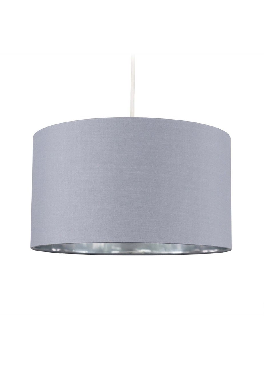ValueLights Reni 35cm Easy Fit Lampshade Grey Fabric with Metallic Chrome Inner