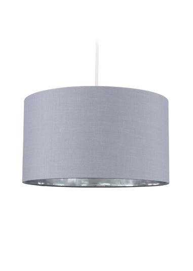 ValueLights Reni 35cm Easy Fit Lampshade Grey Fabric with Metallic Chrome Inner