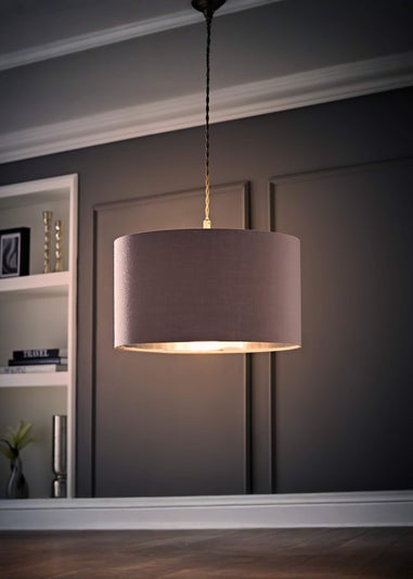 ValueLights Reni 35cm Easy Fit Lampshade Grey Fabric with Metallic Chrome Inner
