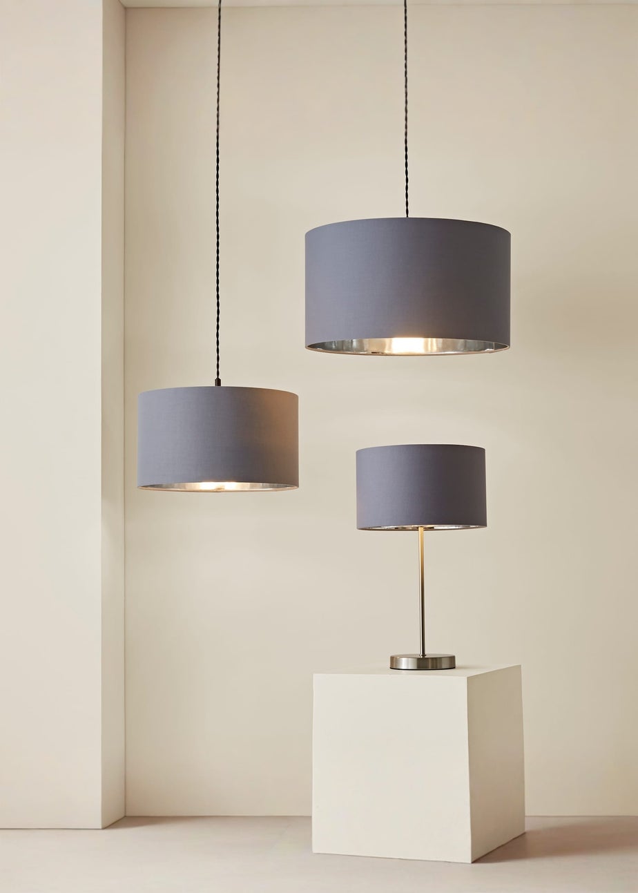 ValueLights Reni 35cm Easy Fit Lampshade Grey Fabric with Metallic Chrome Inner