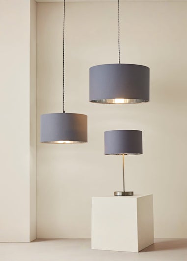 ValueLights Reni 35cm Easy Fit Lampshade Grey Fabric with Metallic Chrome Inner