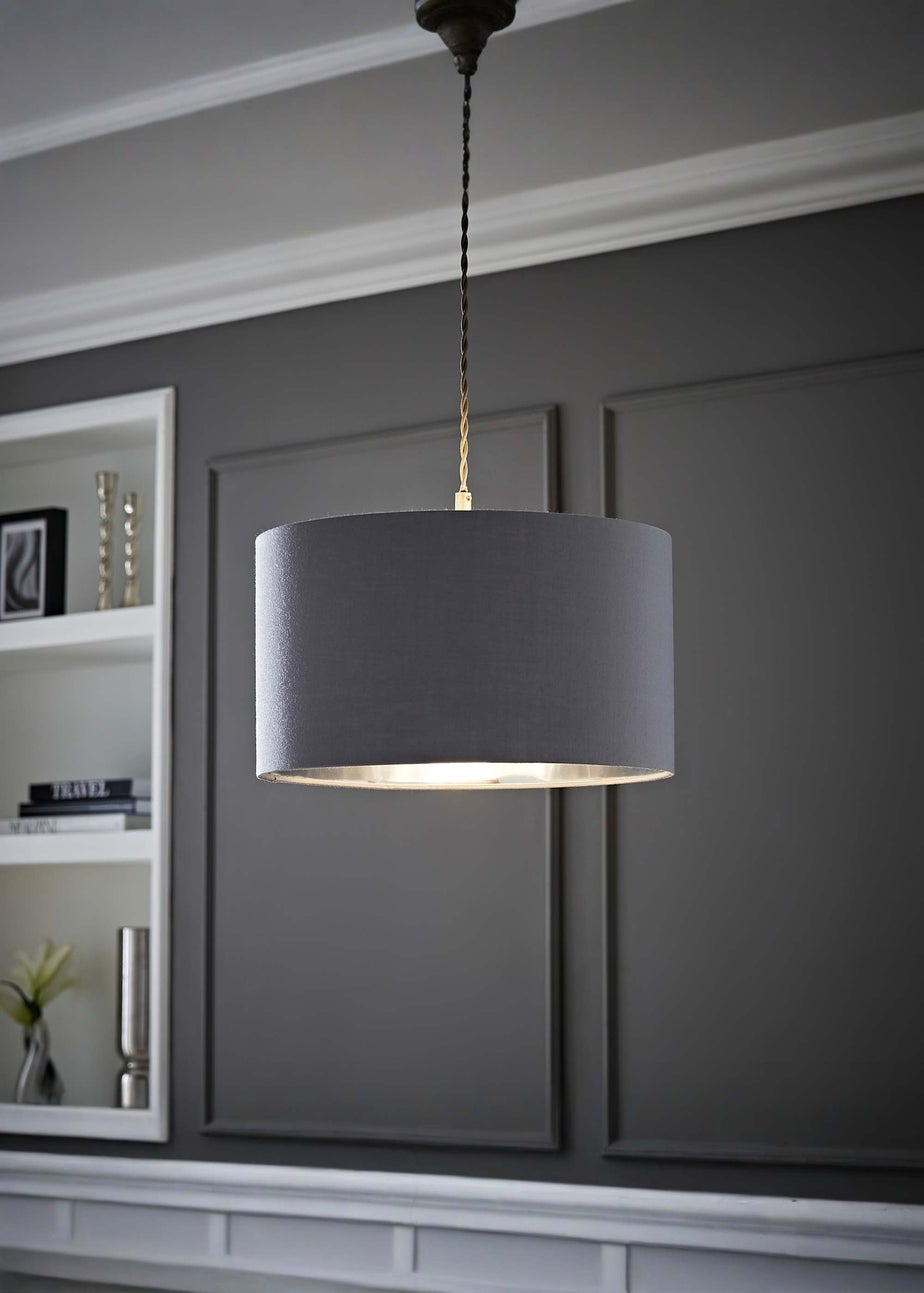 ValueLights Reni 35cm Easy Fit Lampshade Grey Fabric with Metallic Chrome Inner