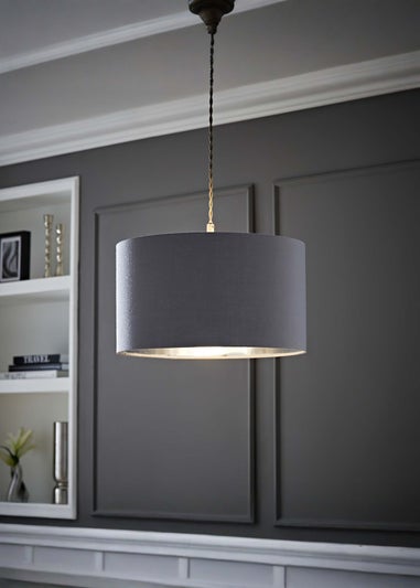 ValueLights Reni 35cm Easy Fit Lampshade Grey Fabric with Metallic Chrome Inner