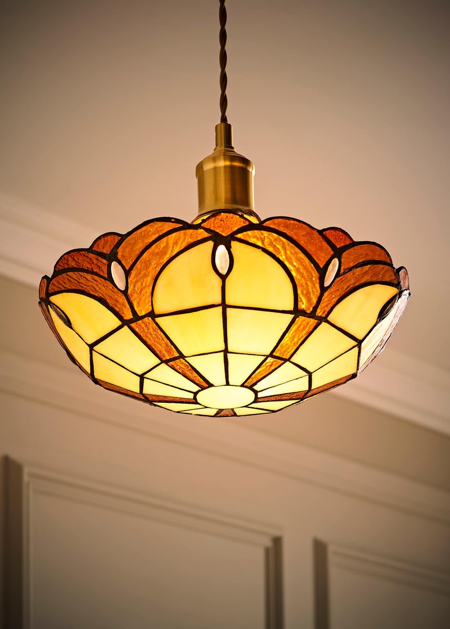 ValueLights Tiffany Amber Glass Uplighter Easy Fit Ceiling Lampshade