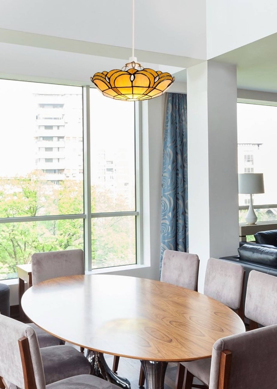 ValueLights Tiffany Amber Glass Uplighter Easy Fit Ceiling Lampshade