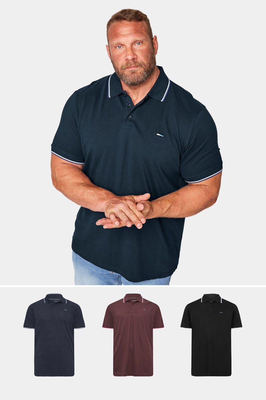 BadRhino Big & Tall Navy Blue/Black/Burgundy Red 3 Pack Tipped Polo Shirts