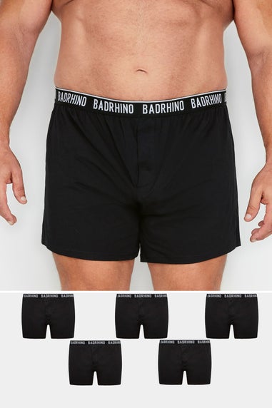 BadRhino 5 Pack Black Button Up Loose Fit Boxers
