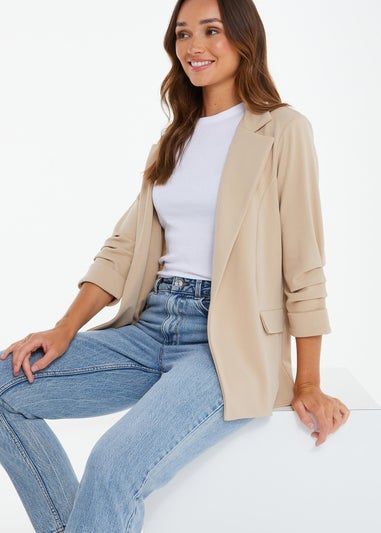 Quiz Stone Ruched Sleeve Blazer