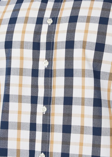 BadRhino Navy Blue & Tan Brown Short Sleeve Check Shirt