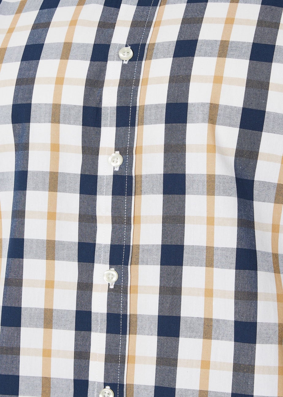 BadRhino Navy Blue & Tan Brown Short Sleeve Check Shirt