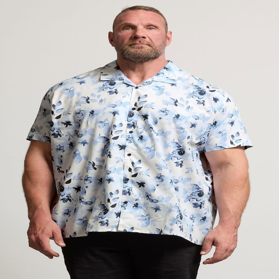 BadRhino White Flower Print Peached Revere Collar Shirt