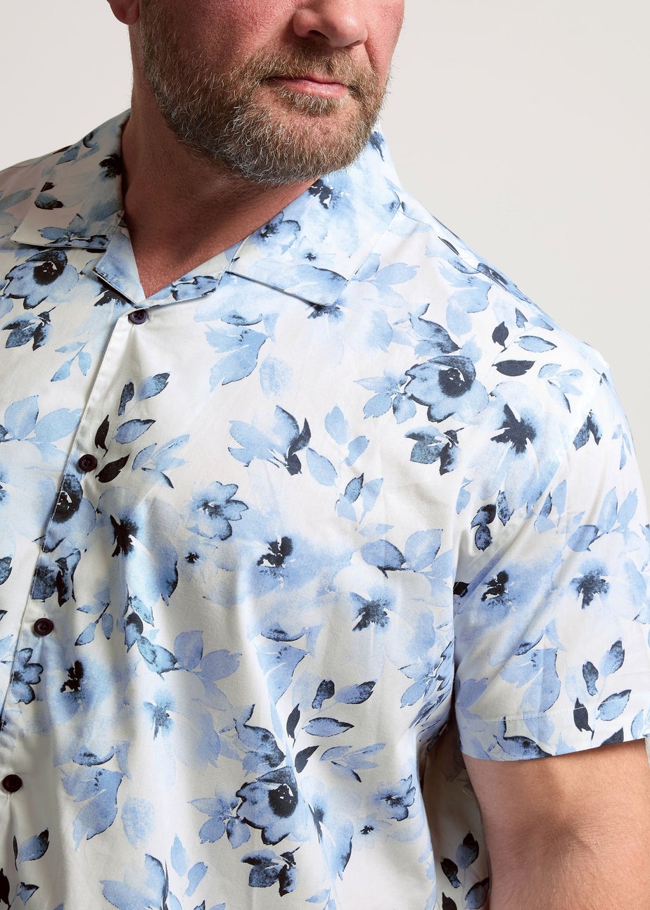 BadRhino White Flower Print Peached Revere Collar Shirt