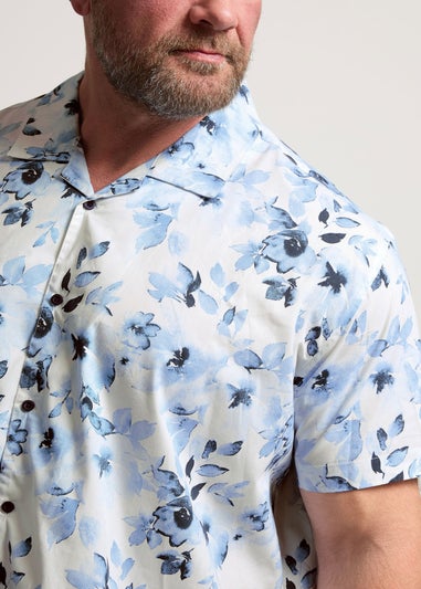 BadRhino White Flower Print Peached Revere Collar Shirt