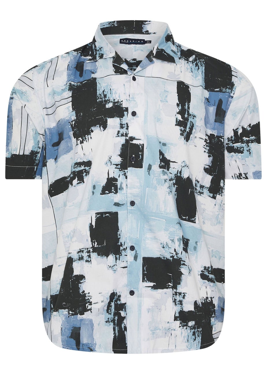 BadRhino Black & Blue Distressed Short Sleeve Revere Collar Shirt