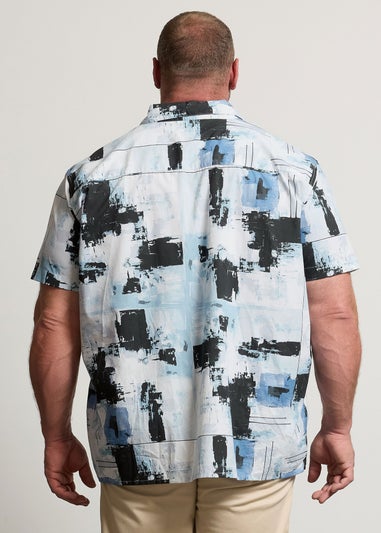 BadRhino Black & Blue Distressed Short Sleeve Revere Collar Shirt