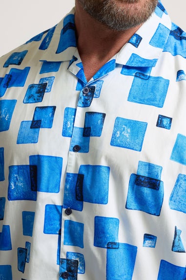 BadRhino White Square Print Short Sleeve Revere Collar Shirt