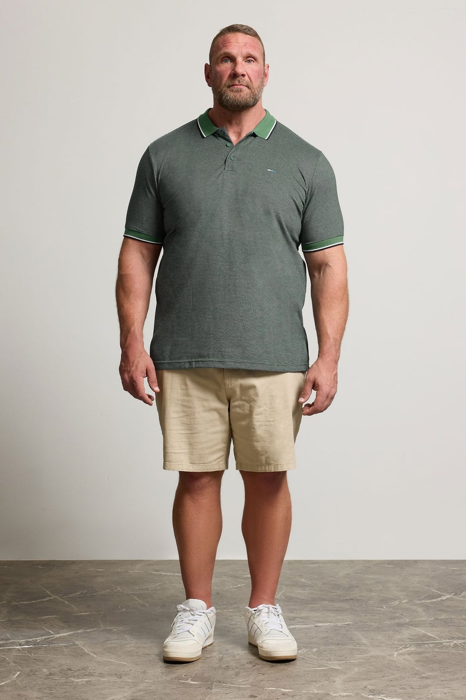 BadRhino Green Fine Stripe Tipped Polo Shirt