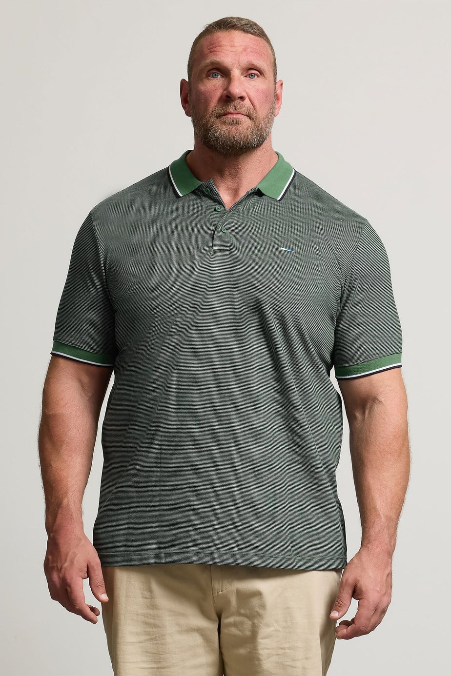 BadRhino Green Fine Stripe Tipped Polo Shirt