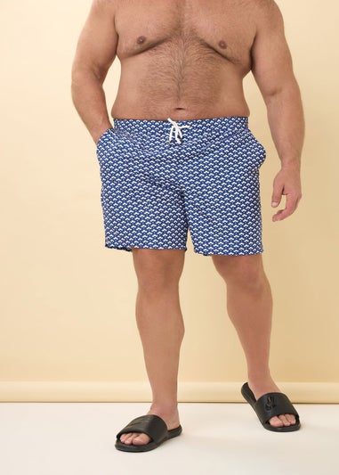 BadRhino Big & Tall Blue Geometric Print Swim Shorts