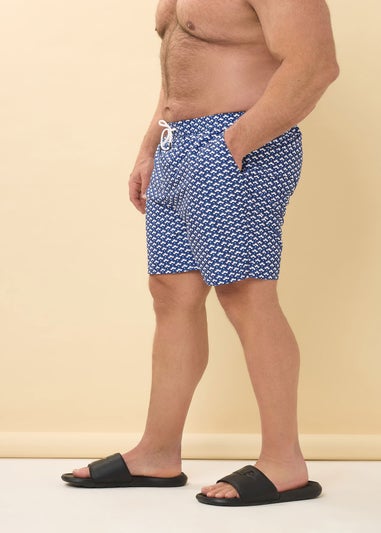 BadRhino Big & Tall Blue Geometric Print Swim Shorts