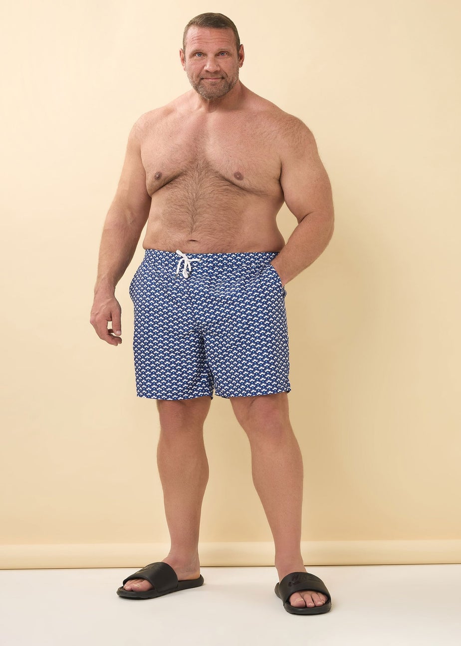 BadRhino Big & Tall Blue Geometric Print Swim Shorts