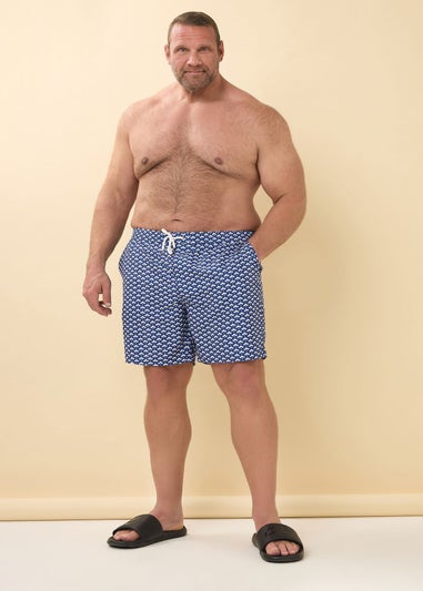 BadRhino Big & Tall Blue Geometric Print Swim Shorts