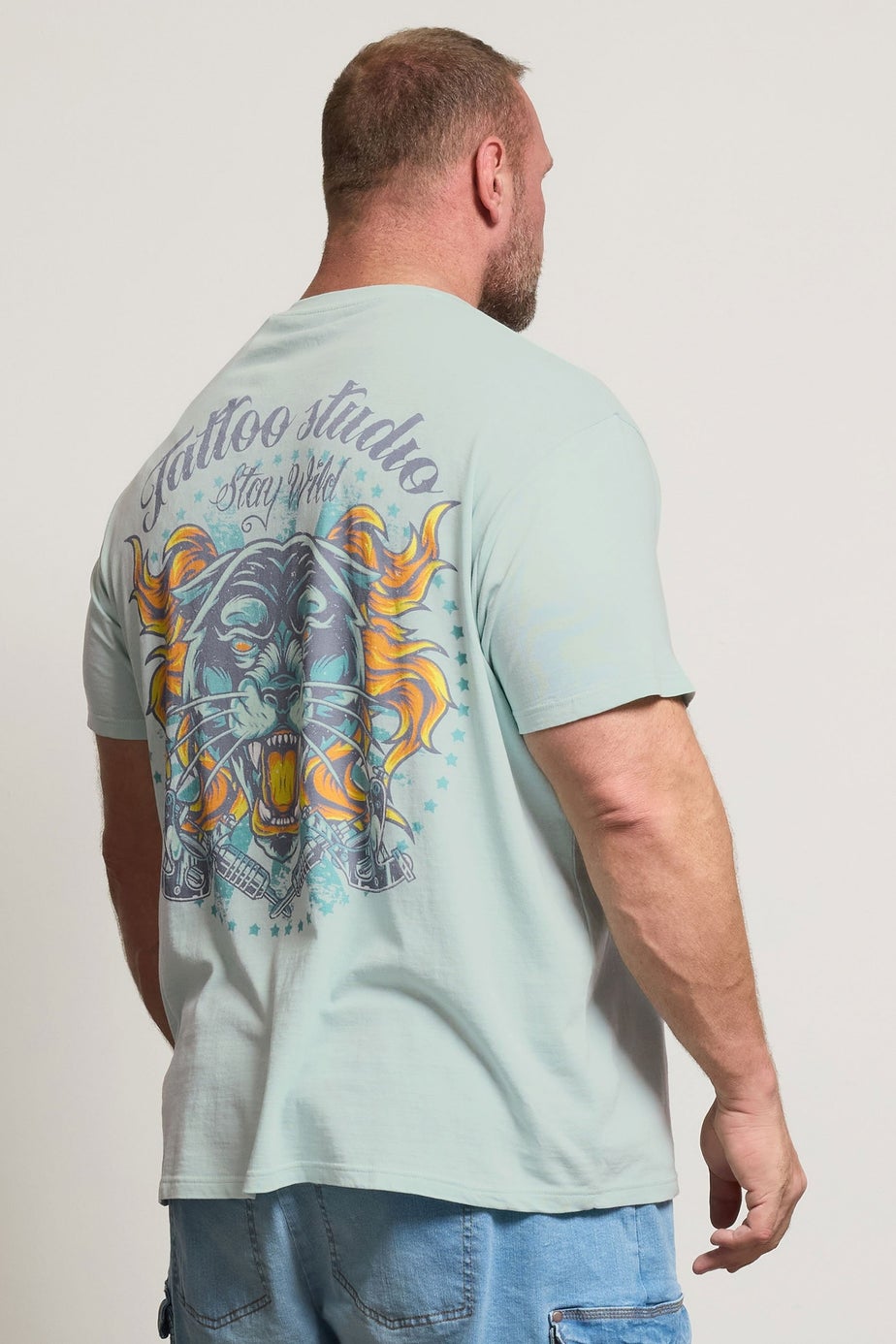 BadRhino Light Blue Acid Wash Tiger Graphic T-Shirt