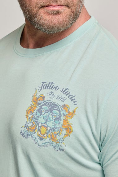 BadRhino Light Blue Acid Wash Tiger Graphic T-Shirt