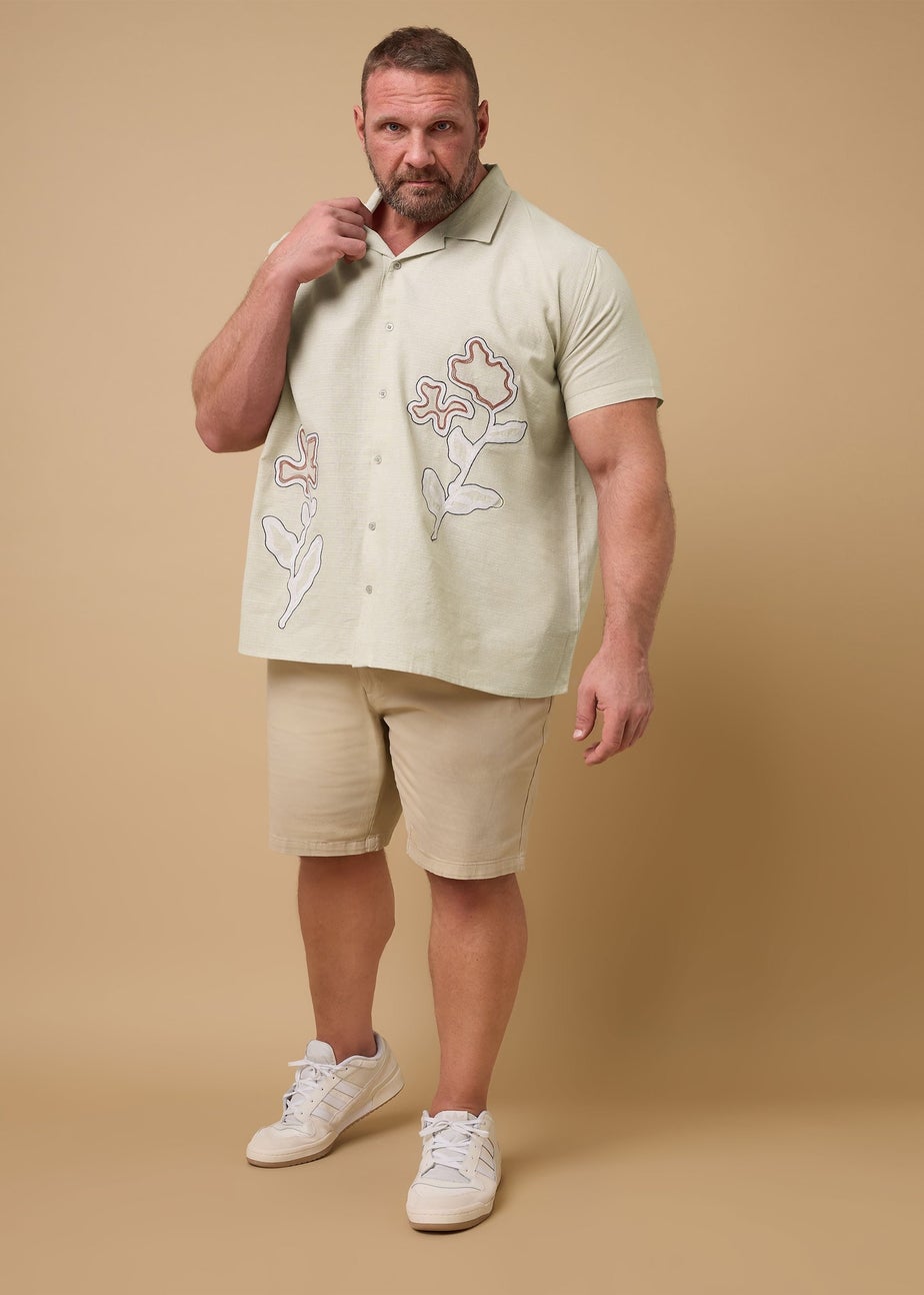 BadRhino Beige Brown Floral Embroidered Shirt