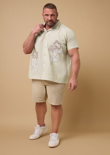 BadRhino Beige Brown Floral Embroidered Shirt