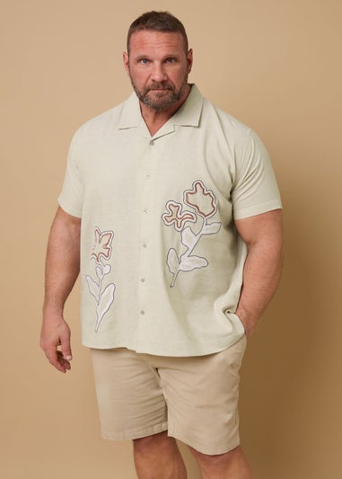BadRhino Beige Brown Floral Embroidered Shirt