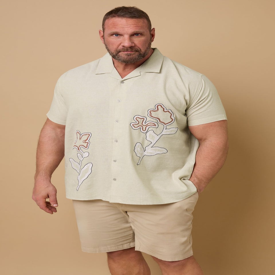 BadRhino Beige Brown Floral Embroidered Shirt