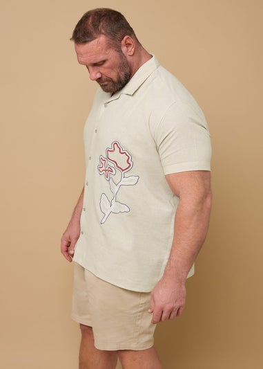 BadRhino Beige Brown Floral Embroidered Shirt