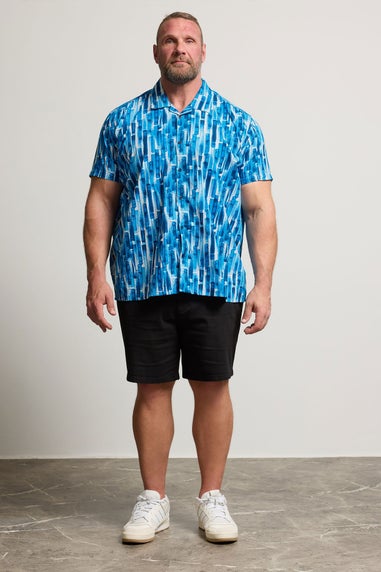 BadRhino Blue Abstract Print Short Sleeve Revere Collar Shirt